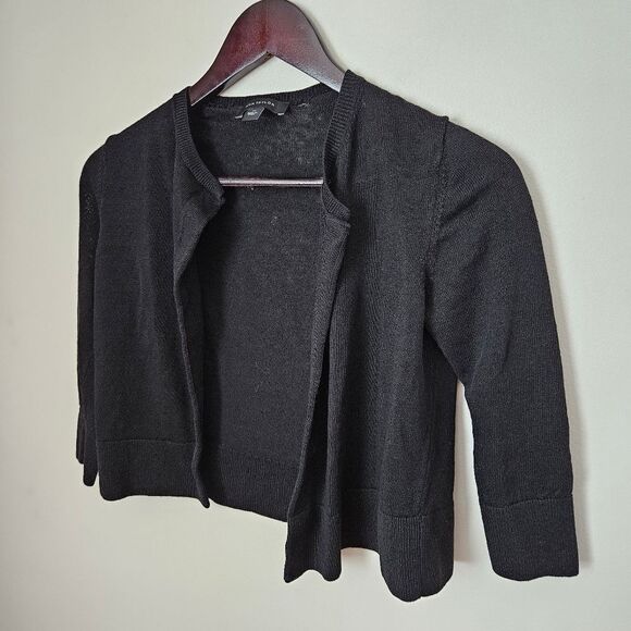 Ann Taylor Cardigan Sweater Short Business Casual Neutral Black Knit Classic - Picture 2 of 10